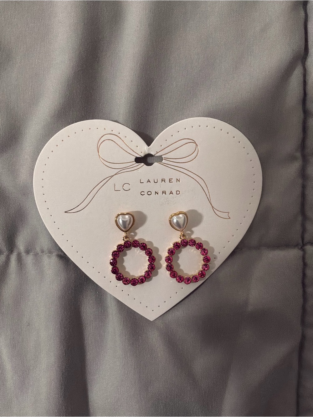 LC Lauren Conrad Gold-Tone Stud Dangle Earrings with Pink Crystal Hoops